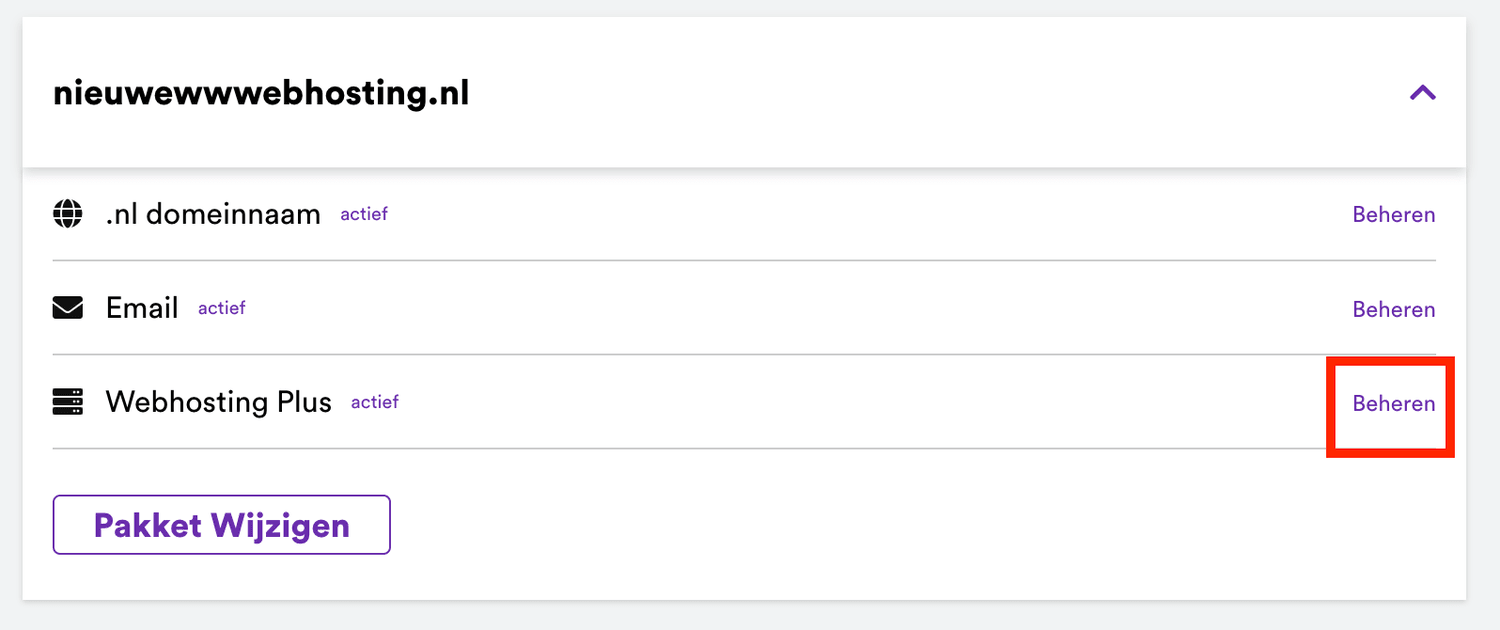 Schermafbeelding van mijndomein.nl › Mijn Account