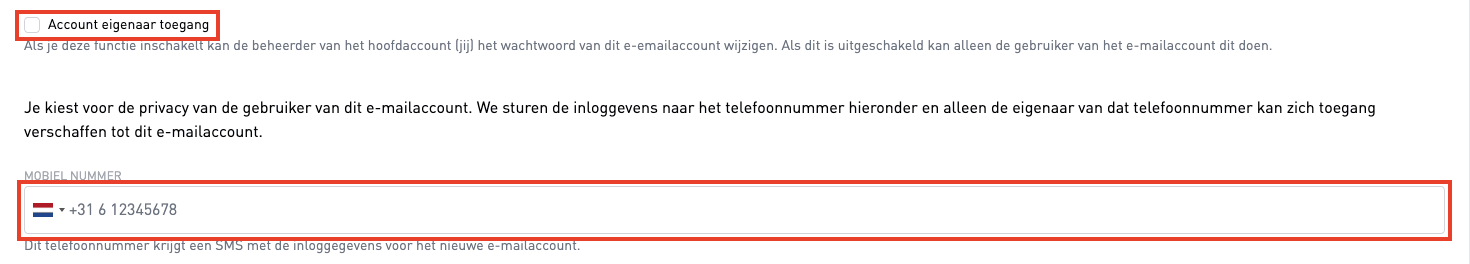 Schermafbeelding: Vinkje uit: je vult een mobiel nummer in, geen wachtwoord