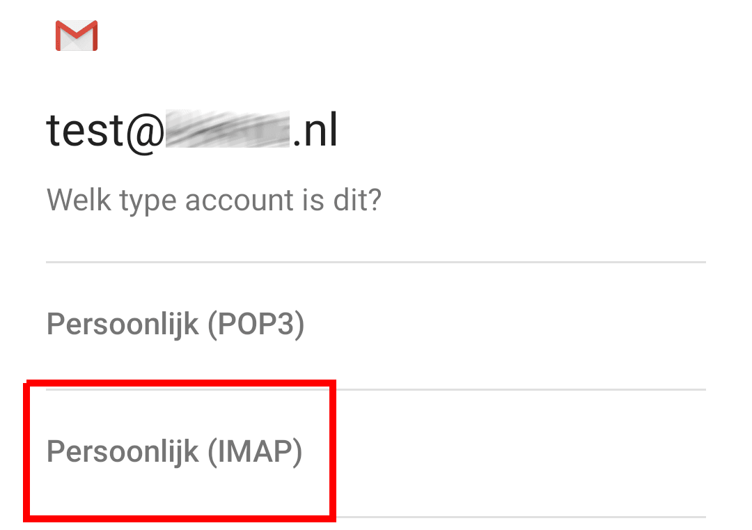 Schermafbeelding van Gmail › profielicoon rechtsboven › Nog een account toevoegen › Overig. Kies Persoonlijk (IMAP)