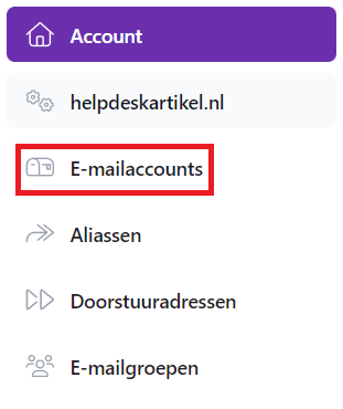 Schermafbeelding: Het menu van de e-mailbeheerpagina