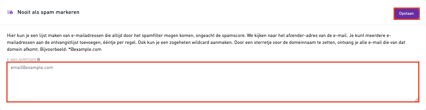 Schermafbeelding van Webmail › Instellingen › Spamfilters