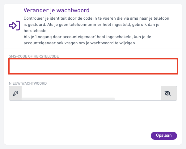 Schermafbeelding: 3. Het scherm Verander je wachtwoord