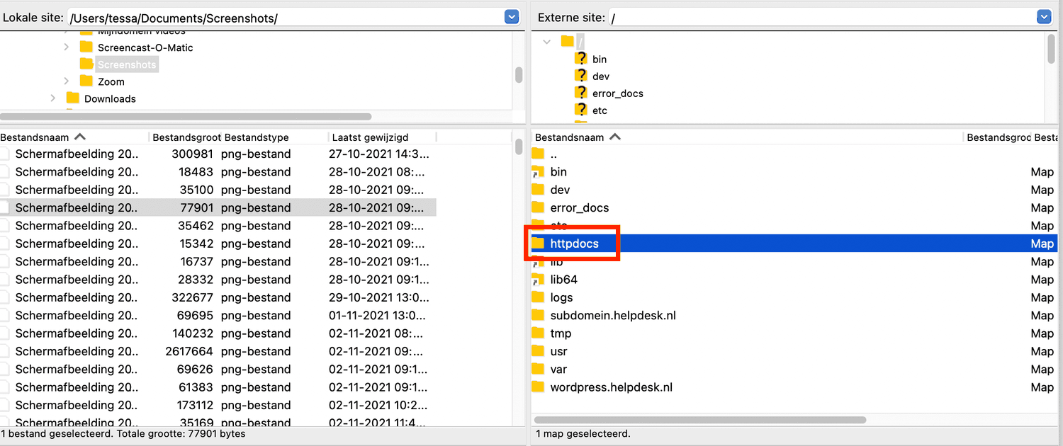Schermafbeelding van FileZilla
