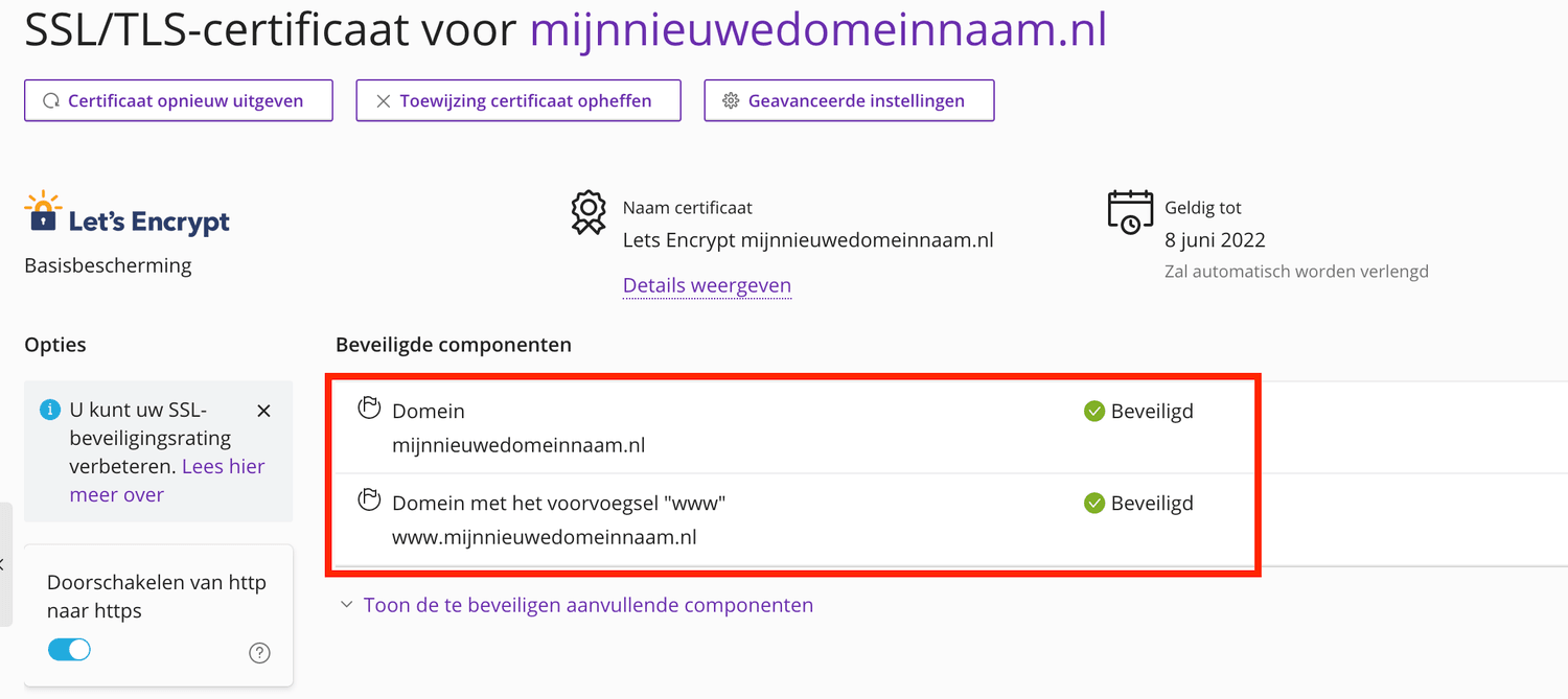 Schermafbeelding van Plesk › SSL/TLS-certificaat