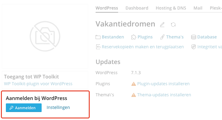 Schermafbeelding van Plesk › WordPress
