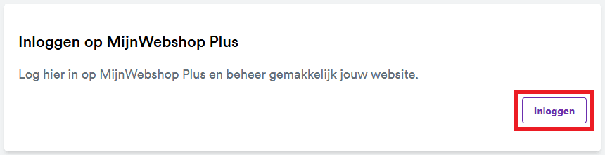 Het scherm Inloggen op MijnWebshop met de knop Inloggen, rood omkaderd.